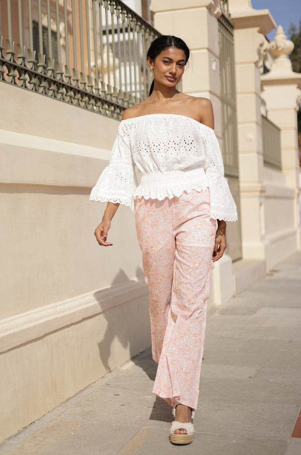 PINK FLORAL PALAZZO TROUSERS