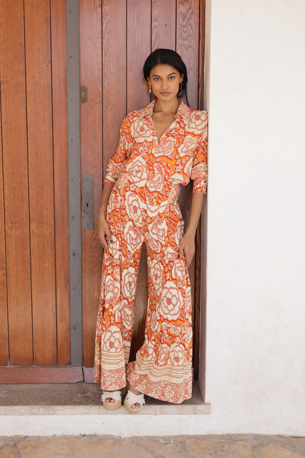 ORANGE FLORAL PALAZZO TROUSERS