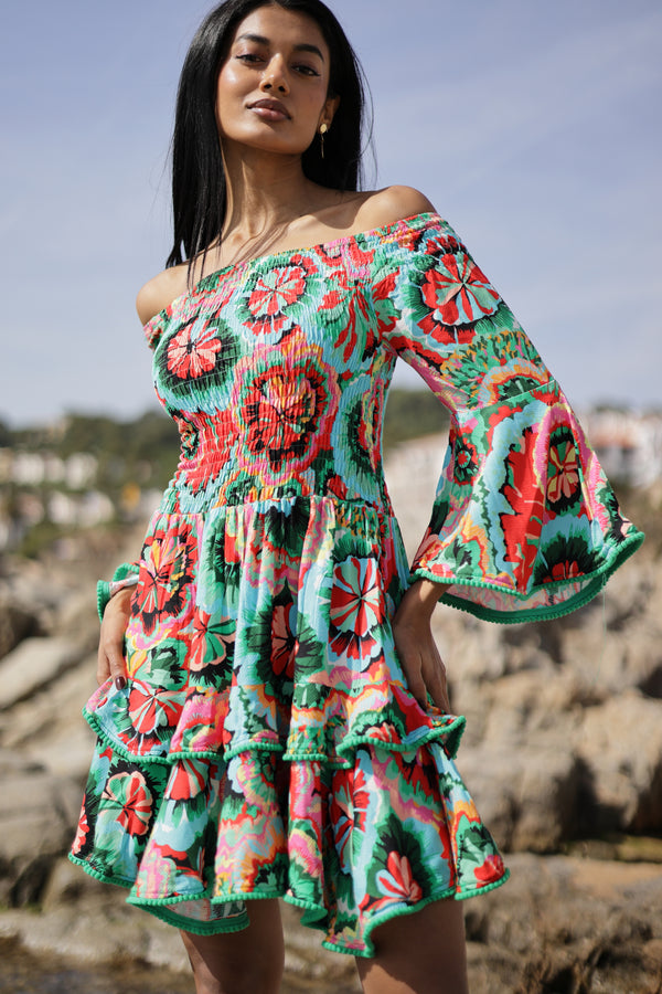 FLORAL MULTI-RUFFLED DRESS