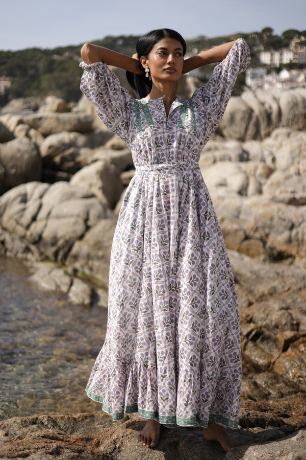 LONG DRESS WITH PUFF SLEEVES