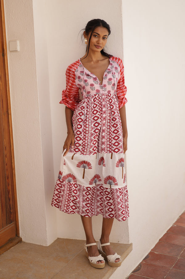 MULTI-PRINT PATTERN LONG DRESS