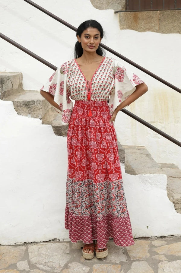 MULTI-PRINT PATTERN LONG DRESS