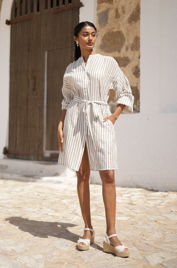 STRIPED DRESS WITH BELT