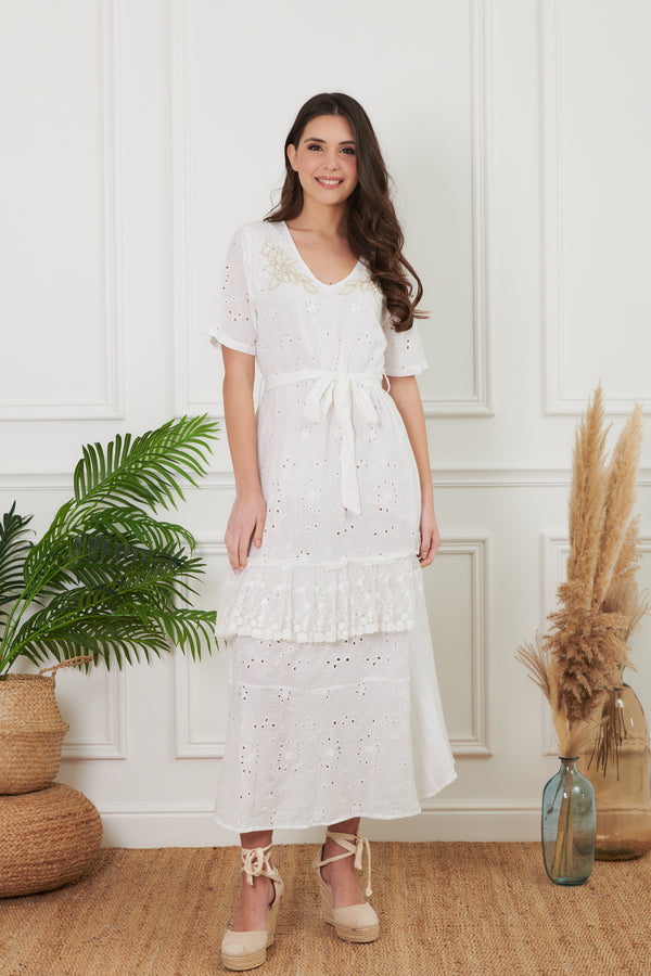 LACE LONG DRESS WITH BELT