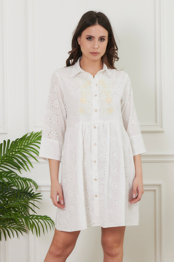 LACE SHIRT DRESS WITH BEADS