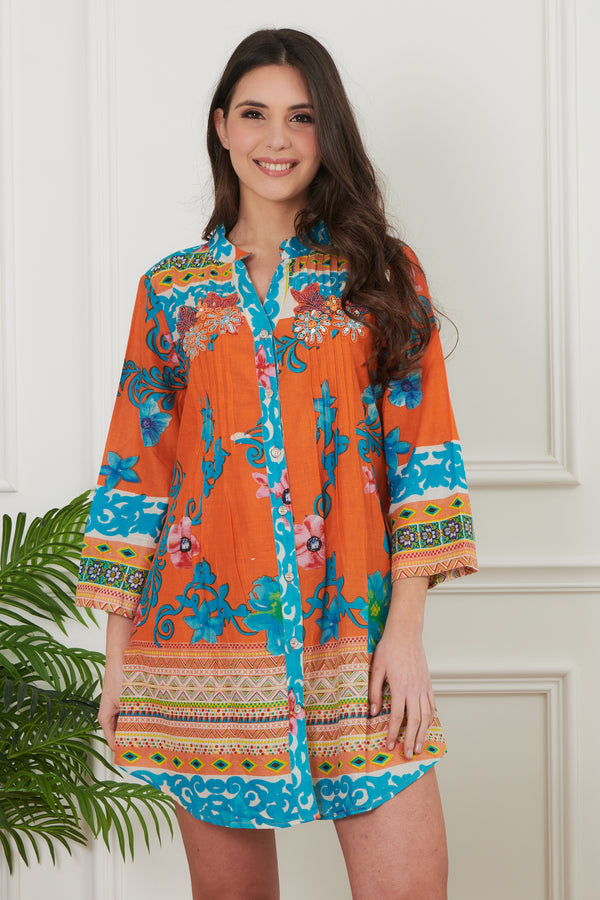 EMBROIDERED BEADS SHIRT DRESS