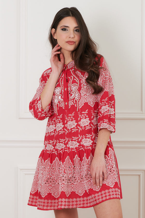 SHIRT CAFTAN WITH CORAL BEADS