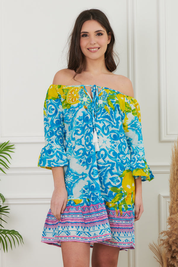 BOAT NECK CAFTAN WITH BEAD EMBROIDERY