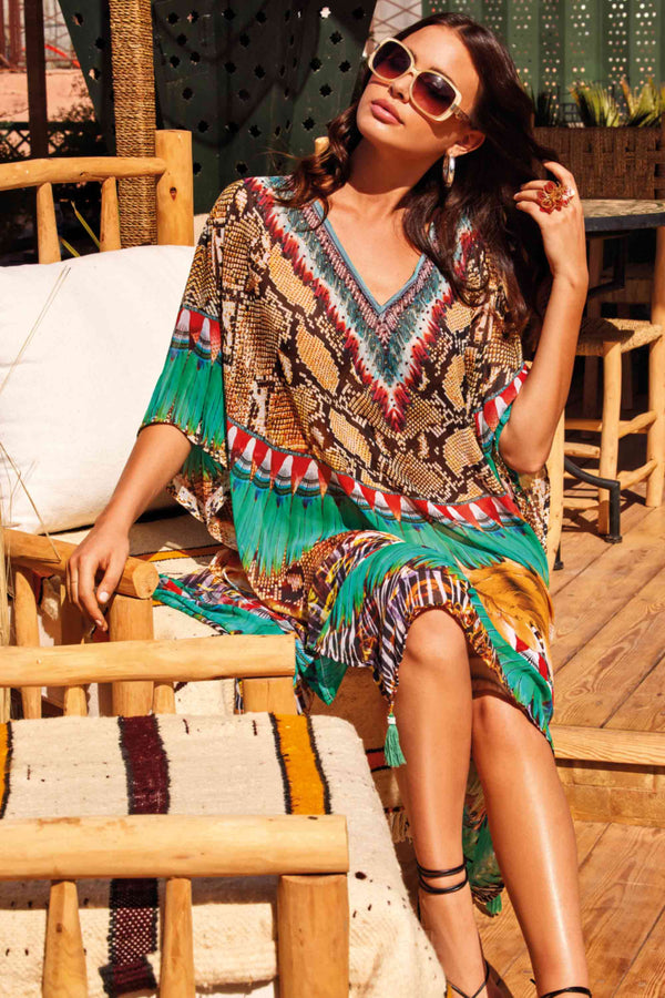 LONG FLORAL ANIMAL PRINT PONCHO