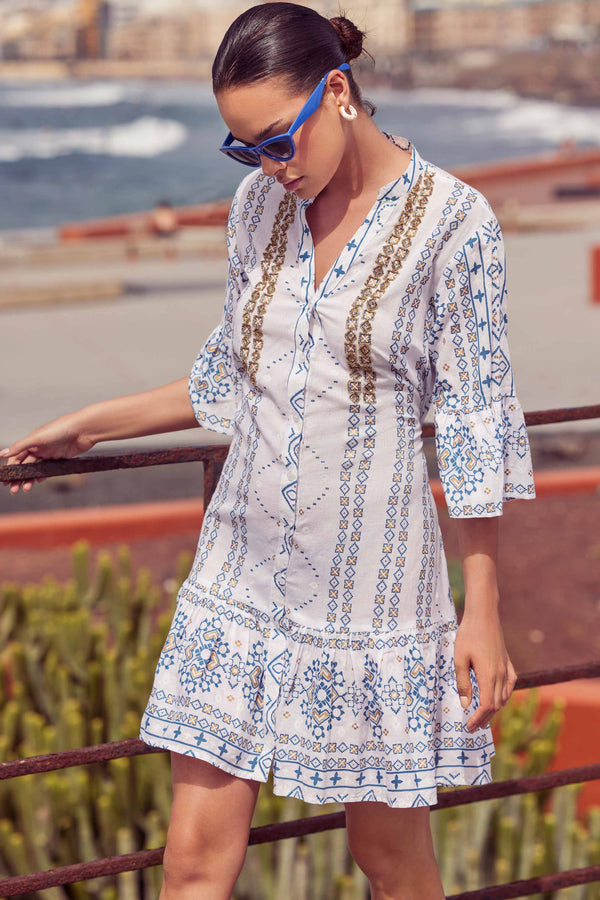 SHIRT DRESS WITH RUFFLED AT THE BOTTOM SHIRA