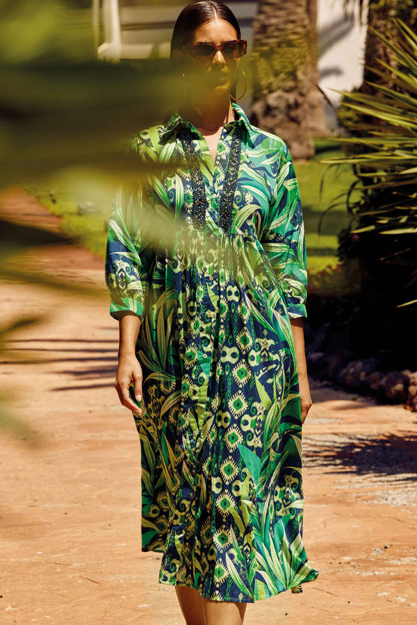 TROPICAL PATTERN LONG DRESS