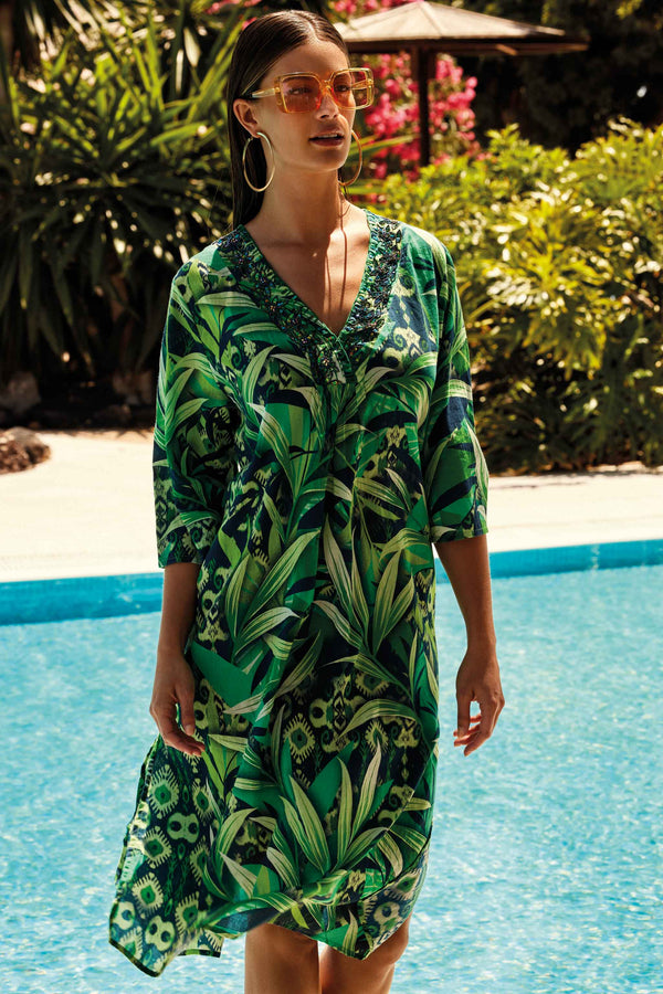 TROPICAL PATTERN LONG DRESS