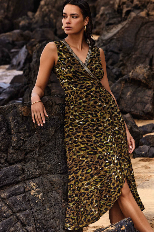 ANIMAL PRINT LONG WRAP DRESS