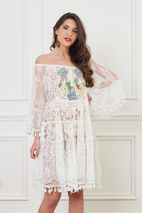 BOAT NECK LACE DRESS