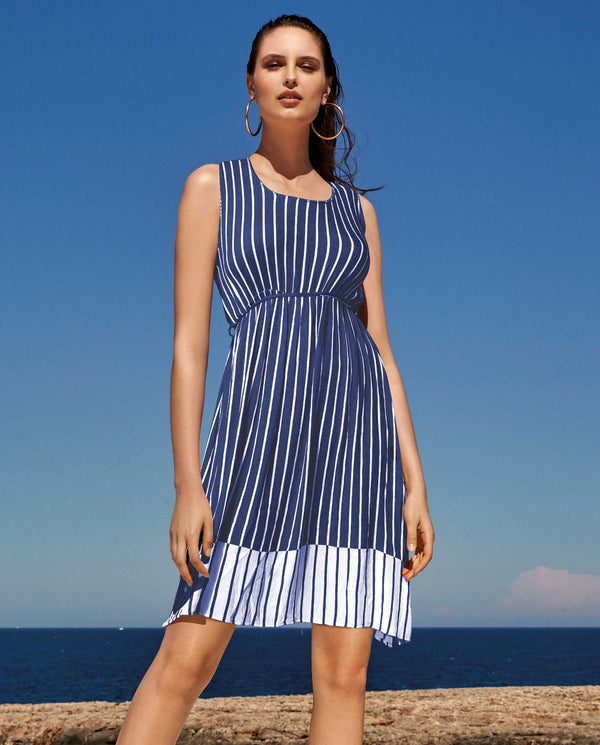 SLEEVELESS MARINE STRIPED DRESS