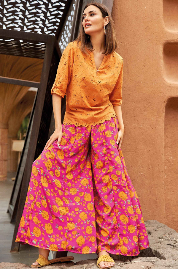 ORANGE FLOWERS PALAZZO TROUSERS