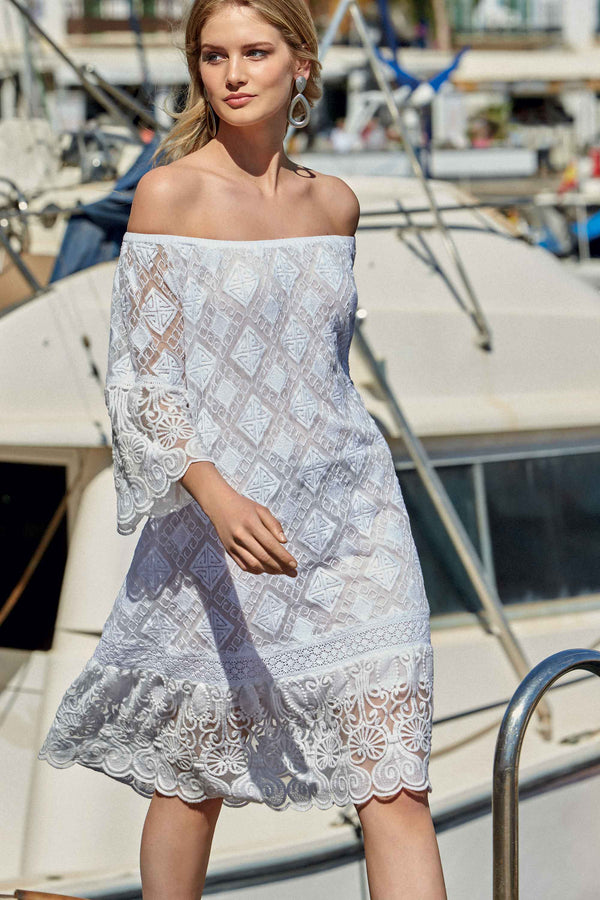 LACE BOAT NECK DRESS