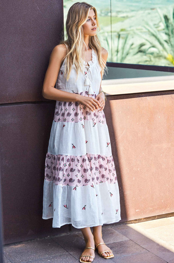 FLOWERS LONG LINEN DRESS